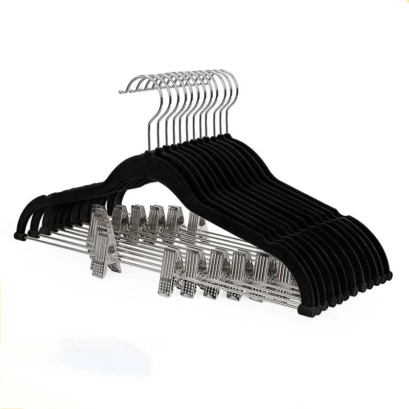 

Yjq flocking hanger with clip plastic non-slip clothing store hanger