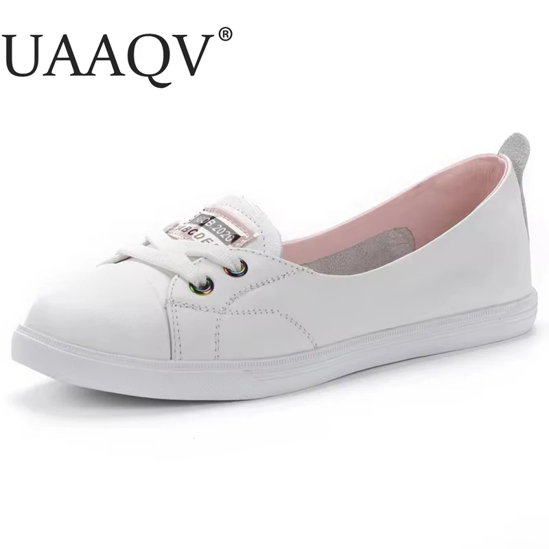 100% Genuine Leather Women Causal Shoes Female Spring Casual White Shoes Sneakers Slip On Flats Breathable Outdoors Feetwear