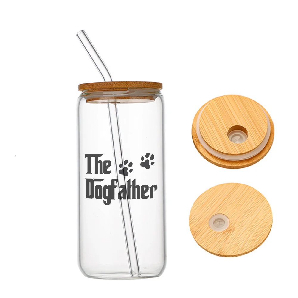 

The Dog Father Funny Gift for Dad, New Dad Glass For Heat Resistant High Drinking Cup With Straws Lids 16 oz