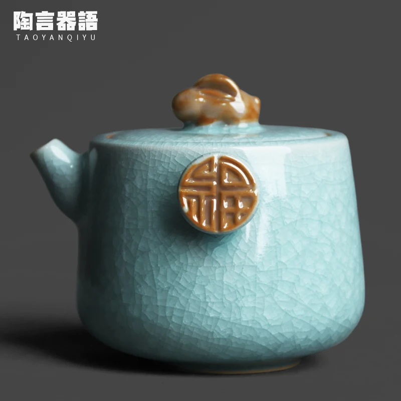 Original mine celadon ice cracked rabbit hand grabbed teapot open piece of special personalized tea tea bags brewing single pot