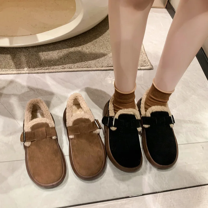 Autumn Woolen Shoes Women 2024 Winter New Fashion Everything Plus Fleece Slip-on Warm Cotton Shoes