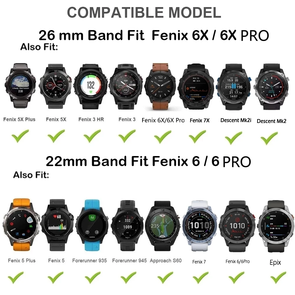 Ремешок силиконовый для наручных смарт-часов Garmin Fenix 7 7X 6 6X Pro 5X 5 Plus 3 HR