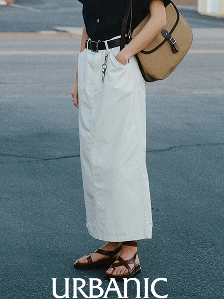 Casual Knee-Length Straight Skirt Women's Workwear Sle High Waist Cotton Fabric Wear Resistant No  Ba Zipper
