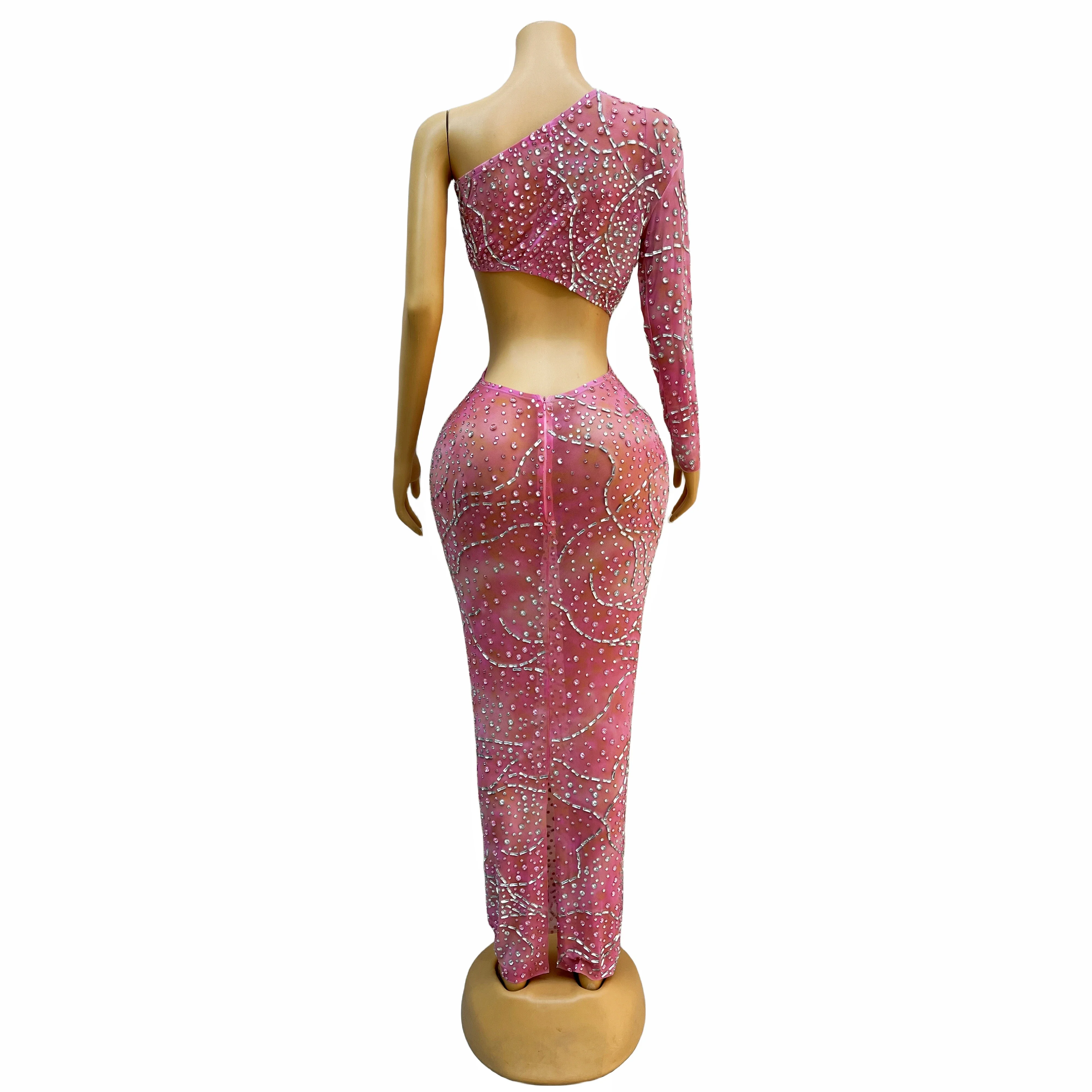 ชุดเดรสผ้าโปร่งแต่งพลอยเทียมเอวเป็นรูสีชมพูกะพริบสำหรับวันเกิดชุดเดรสเซ็กซี่แฟนซีไซเรน