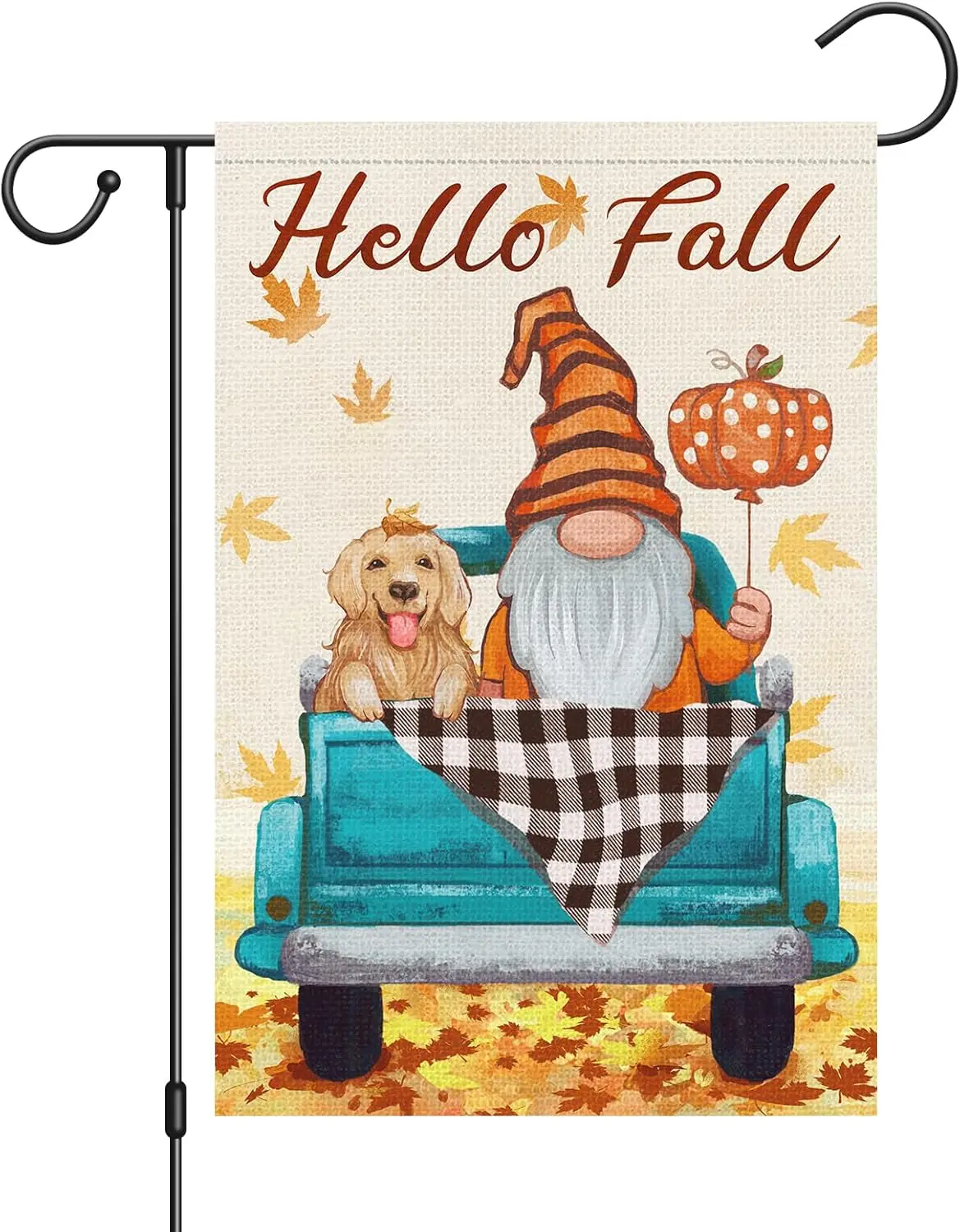 Louise Maelys Hello Fall Garden Flag 12x18 Double Sided, Small Burlap Welcome Autumn Truck Flag with Gnome Dog Thanksgiving Outs