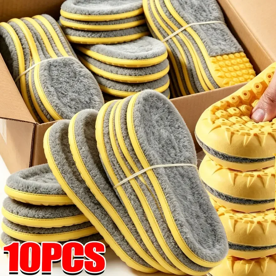 1/5pairs New Wool Fleece Insoles Winter Warm Sports Anti Odor Breathable Thick Plush Sole Cushion for Athletic Shoes Men Women