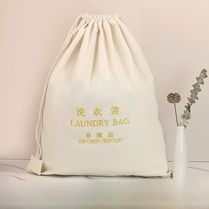 Bolsa de lavandería Five Star Hotel ade, almacenamiento de lona, diseño Sa Dstring, logotipo bordado a prueba de polvo para alojamiento en familia