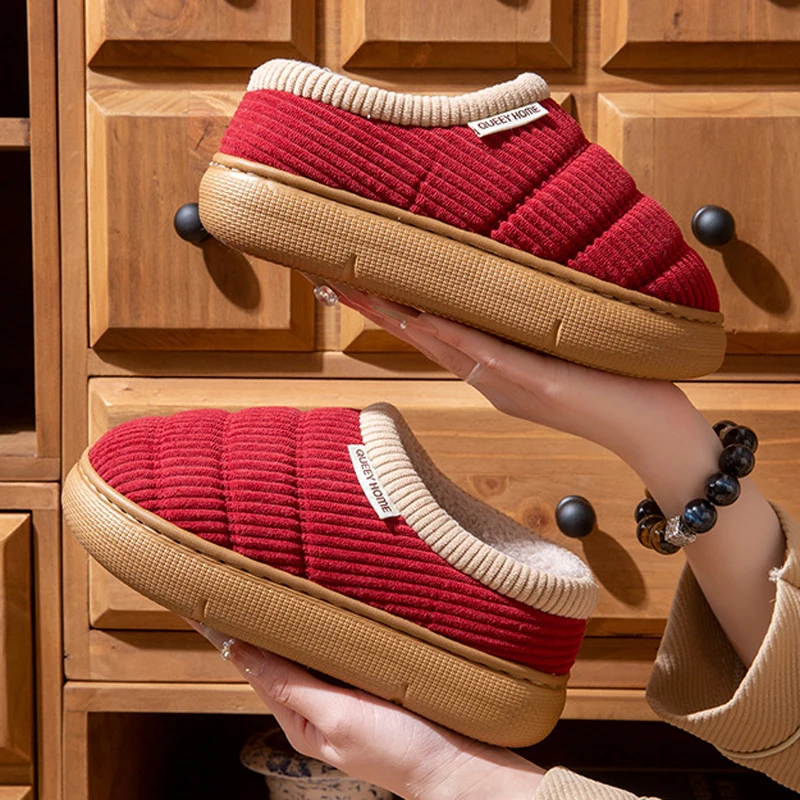 

Winter Warm Slipper Mens Plush Non Slip Indoor Flat Fuzzy Home House Fluffy Shoes Women Female furry Comfy Comfortable Footwear