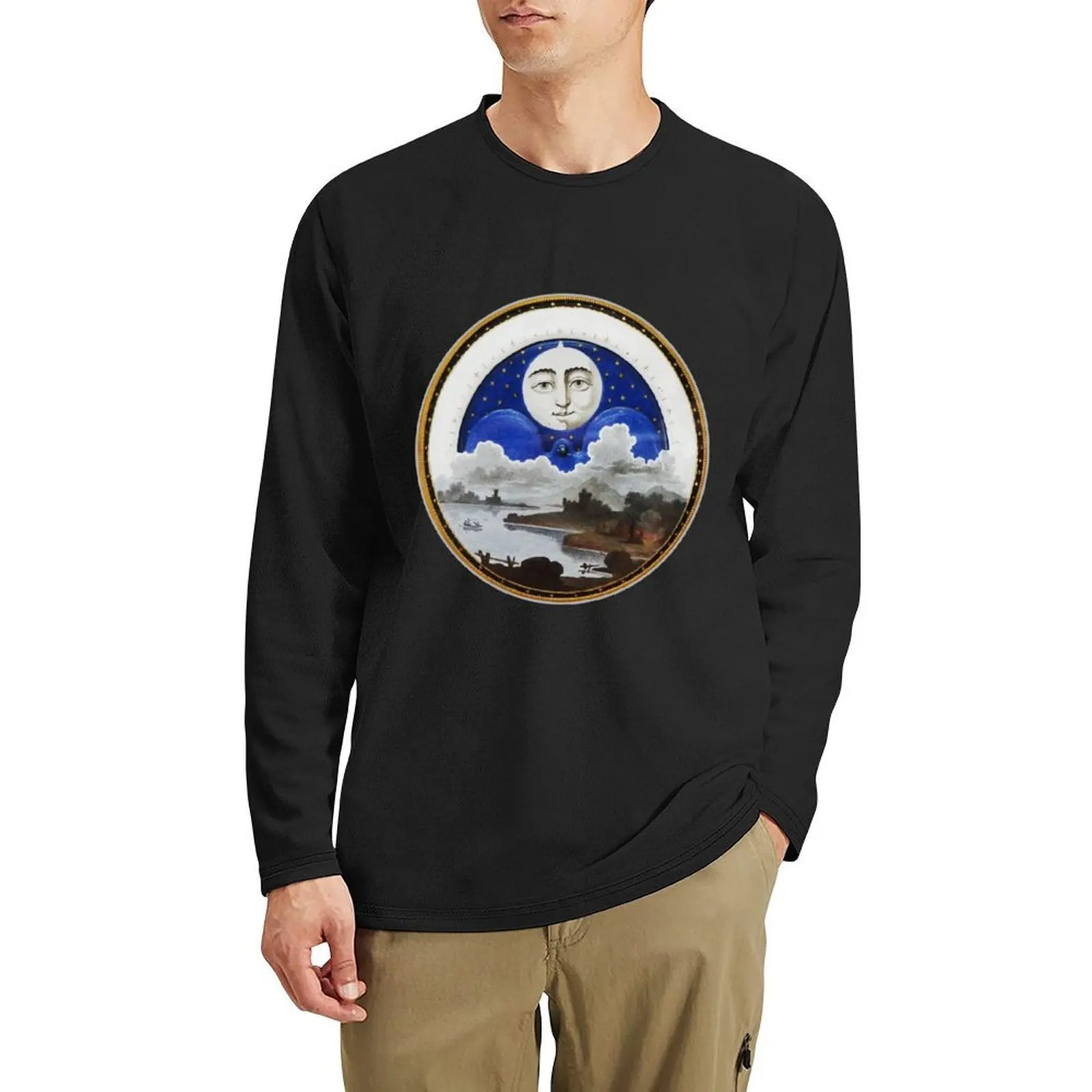 

FULL MOON STARS AND NIGHT LANDSCAPE, Long T-Shirt t shirt man plain t-shirt shirts graphic tees Men's t-shirt