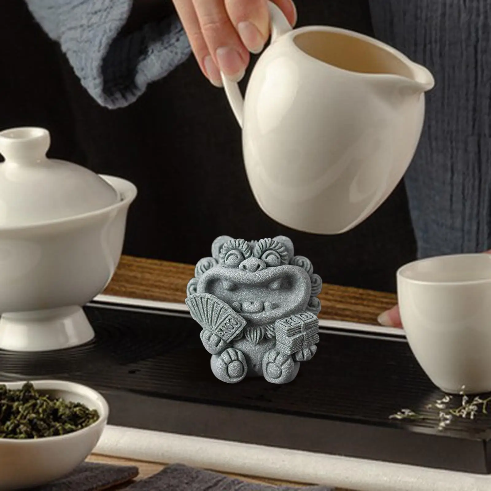 Stone Lion Figurine Stone Sculpture Animal Figure Asian Chinese Feng Shui Decor
