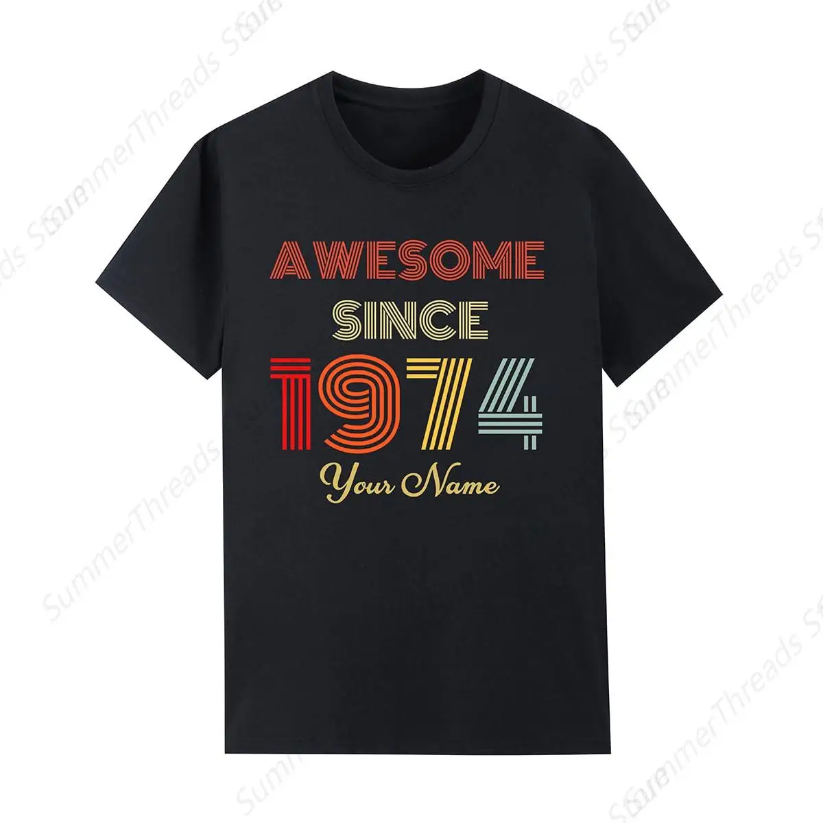 

1974 Awesome Since Birthday T-Shirt Men Women Short Sleeve Tees Black