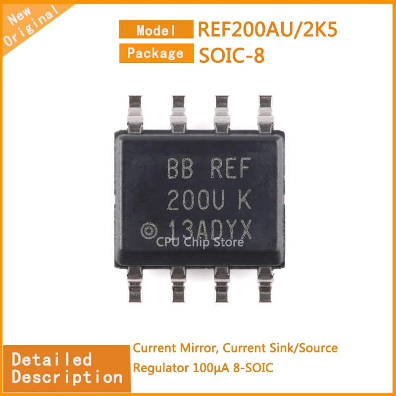 5Pcs/Lot   New Original  REF200AU/2K5  REF200AU Current Mirror, Current Sink/Source Regulator 100µA 8-SOIC