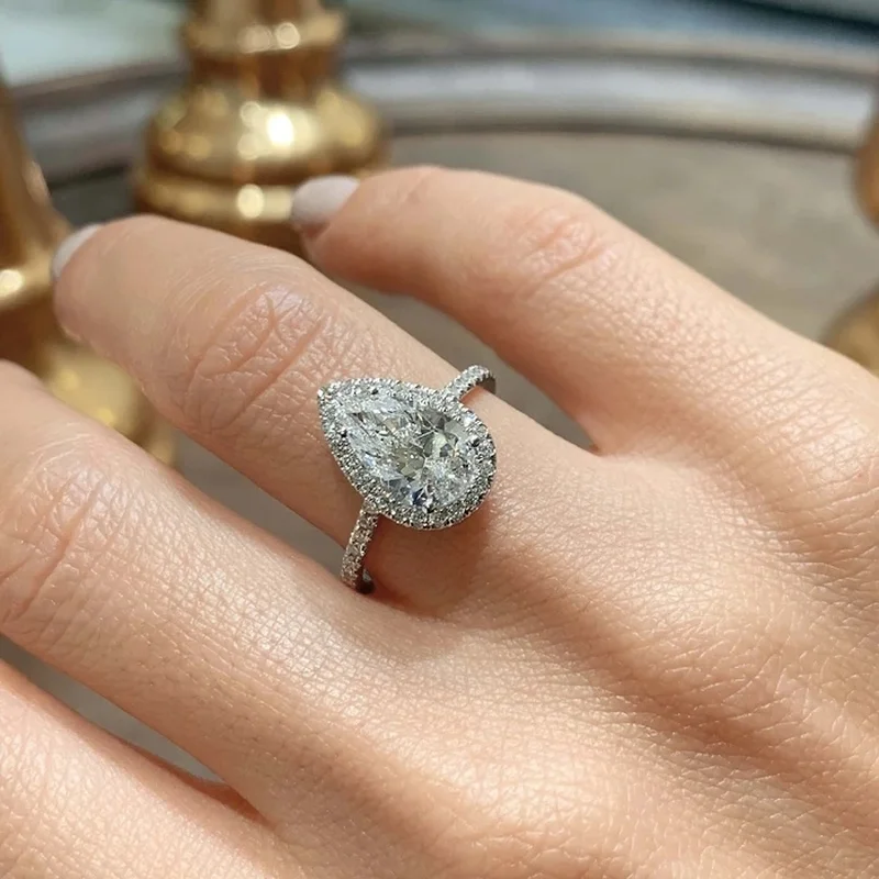 CAOSHI Fashionable Female Engagement Rings with Shiny Drop-water Shape Crystal Temperament Accessories for Wedding Ceremony