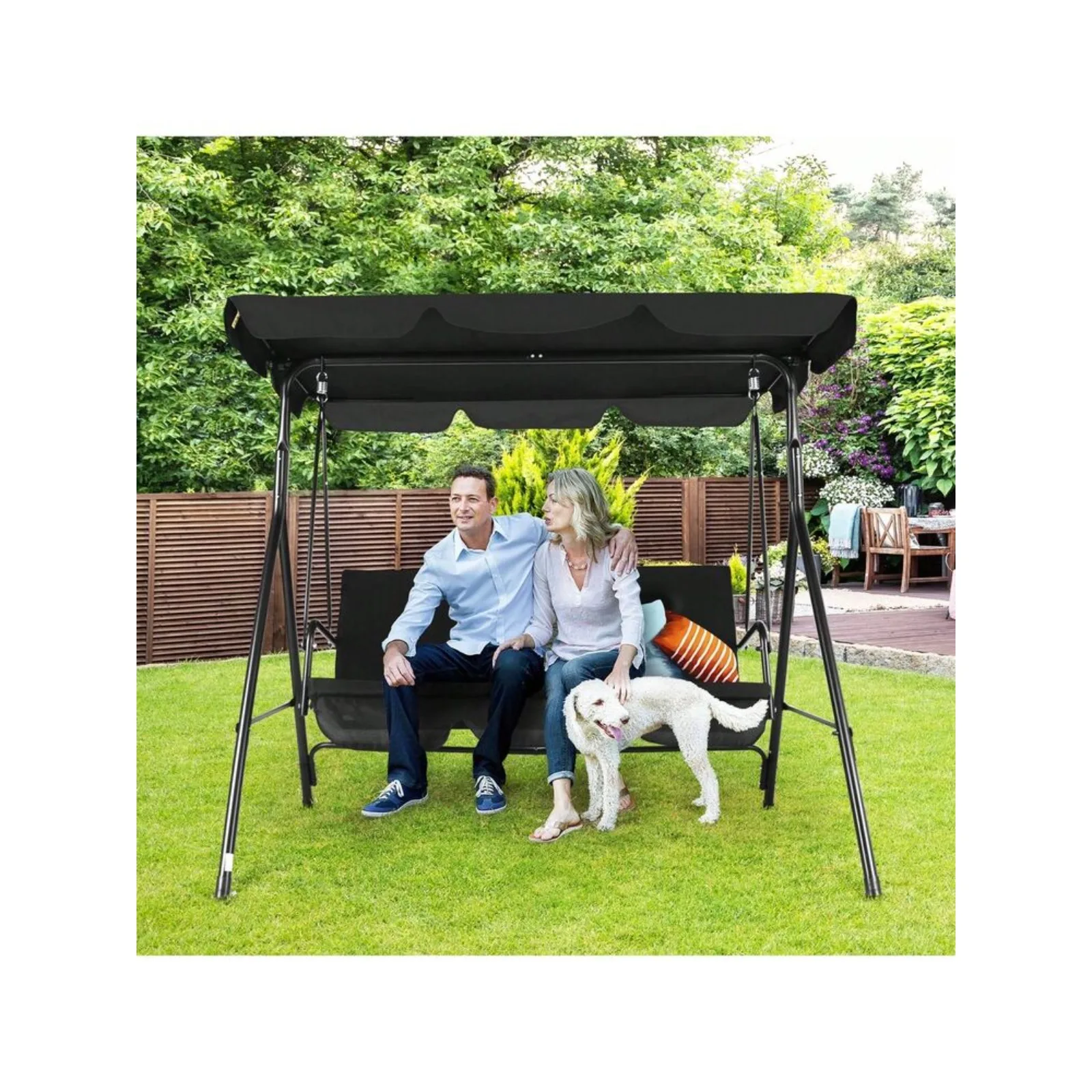 

US GARTOO 3-Seat Patio Swing Chair, Outdoor Porch Swing With Adjustable Canopy