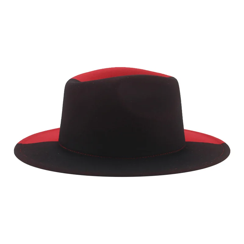 Kapelusz Fedoras Kapelusze Zimowe Kobiety Patchwork Filcowe Czapki Mężczyźni Fedora Czerwony Czarny Nowa Moda Luksusowe Czapki dla Mężczyzn Sombreros De Mujer Gorros — zdjęcie 5