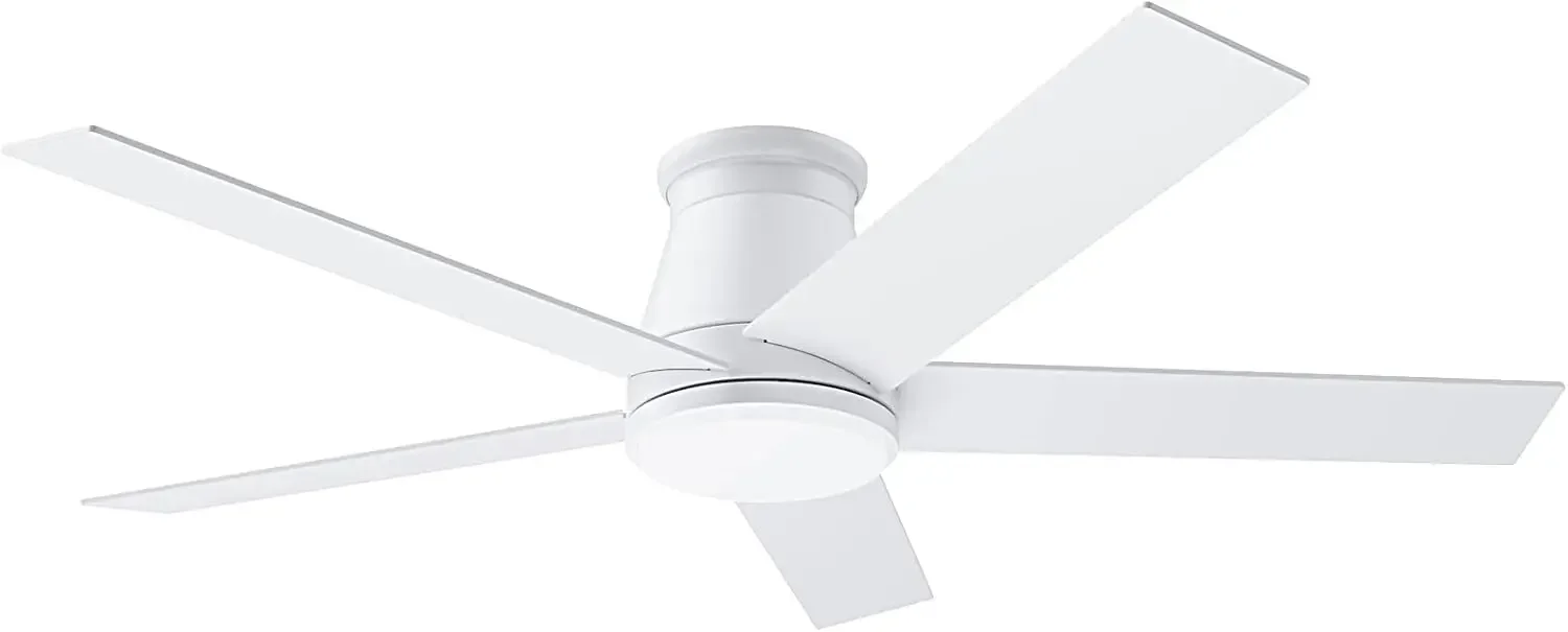 52 inch Ceiling Fan with Light, White Flush Mount Ceiling Fan 6 Speeds DC Reversible Motor, Timing, Dimmable Ceiling Fan