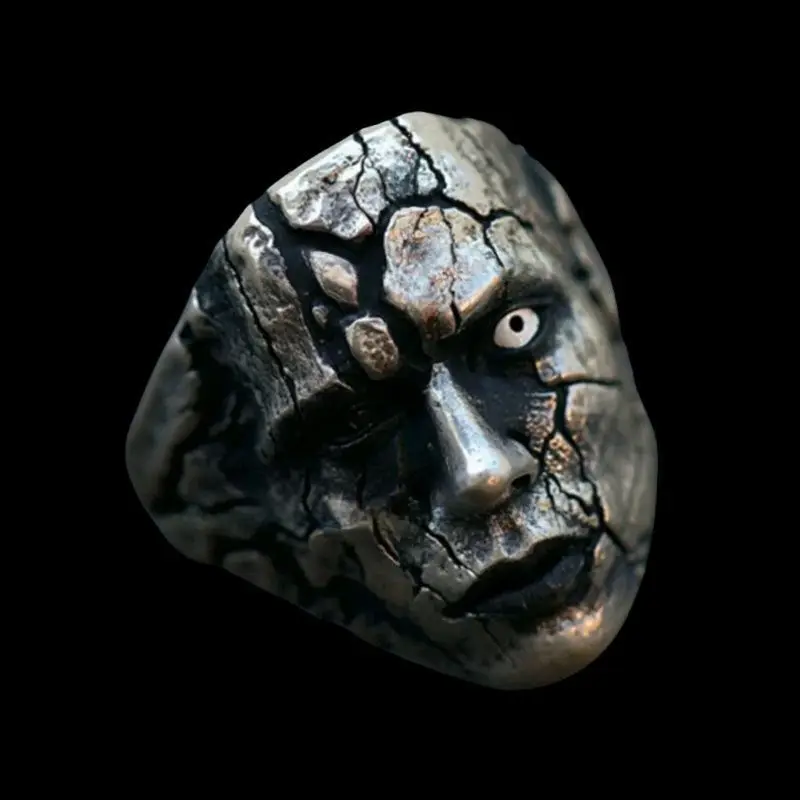 Europe andAmerica Terror Expressions Ruptured Human Face Clown Ring Men Eye-catching Halloween Ring Hip-hop Fashion Rock Parties