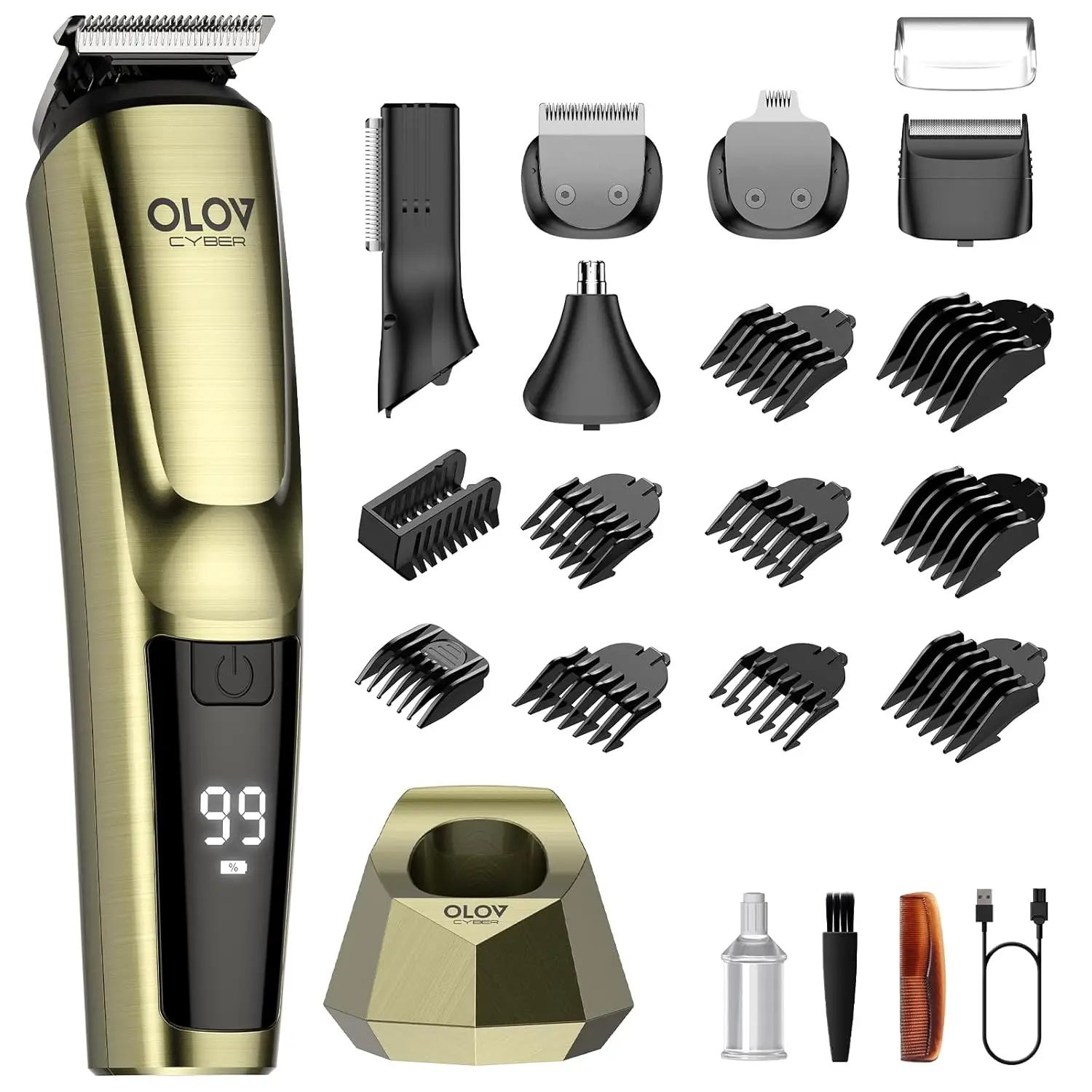 

Беспроводной триммер для бороды 17-в-1 для мужчин, электрическая бритва с USB-зарядной станцией, водонепроницаемый набор для ухода IPX7, подарочный комплект