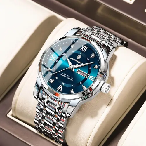 Imagen 1 del producto Reloj de pulsera POEDAGAR de lujo a la moda para hombre, Reloj luminoso de acero inoxidable resistente al agua para hombre, relojes de cuarzo a la moda con fecha y semana para hombre