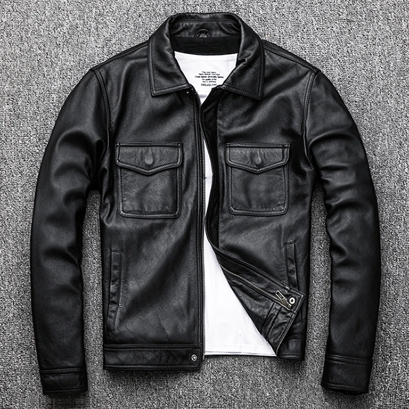 

Autumn Winter Natural Top Layer Cow Leather Jacket Men Genuine Leather Man Real Leather Jacket Plus Size 7XL Large Free Shipping