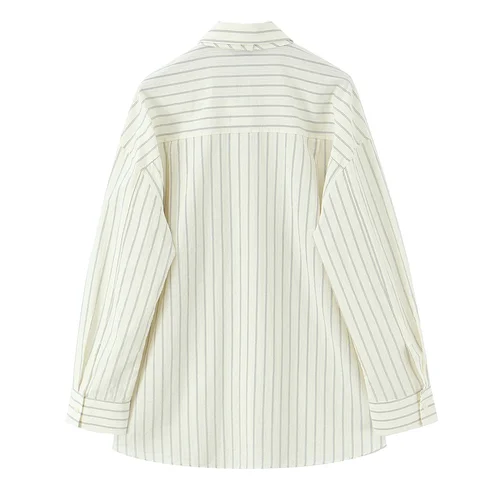 Imagen 2 del producto 2025 otoño nueva mujer casual moda temperamento suelto versátil rayas corbata solapa camisa de manga larga top