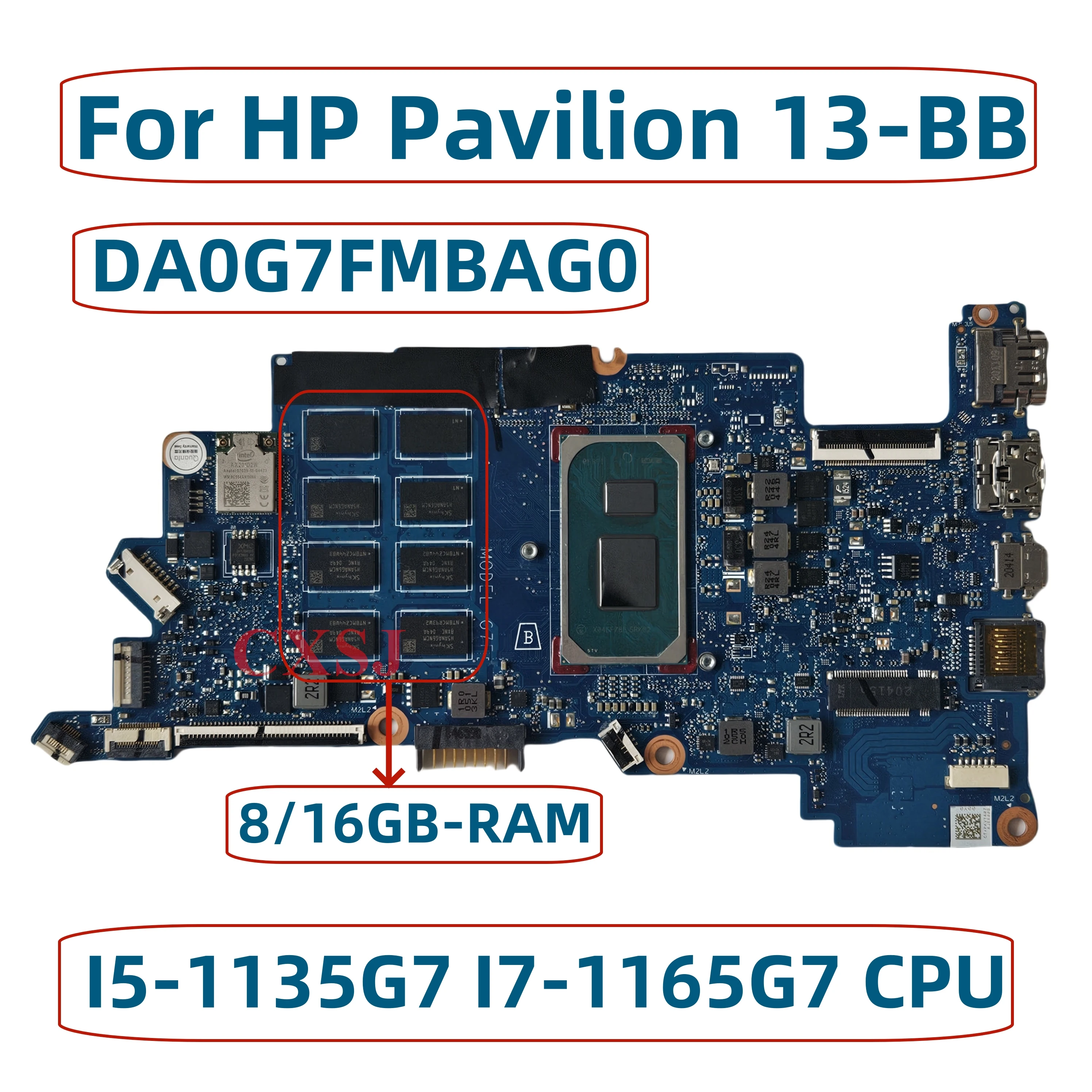 For HP Pavilion 13-BB Laptop Motherboard With I5-1135G7 I7-1165G7 CPU 8/16GB-RAM M14309-001 M14309-601 DA0G7FMBAG0 Mainboard