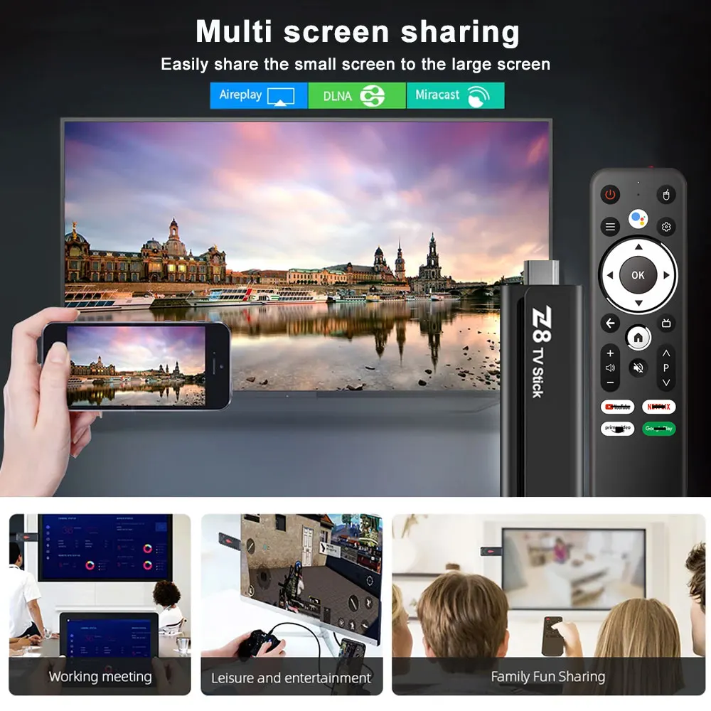 Smart Android TV Stick Z8 Allwinner H618 Android12 2GB 8/16GB Dual WiFi 2.4GHz/5GHz BT5.2 Google Assistant Portable Media Player