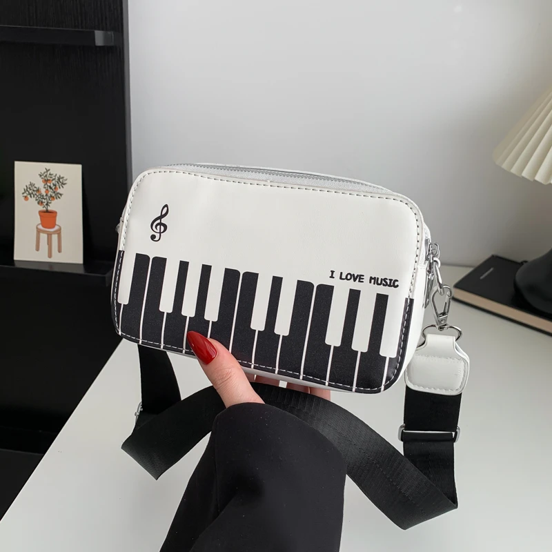 Pu Black and White Color Piano Keys Shoulder Bags Fashion Personality Thread Zipper Crossbody Bag 2024 Hot Sale Bags for Women