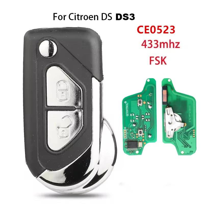 KEYECU Modified Flip Remote Control Car Key FOB 433MHz FSK 2 Buttons CE0523 For Citroen DS3 C3 Berlingo 2009-2017 VA2/HU83 Blade