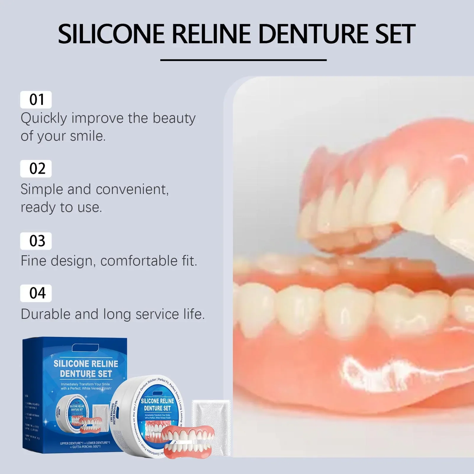 Men and Women Soft Denture Reline Kit Whitening Dentures Simulation Braces Hide Missing Crooked Stained Broken Teeth