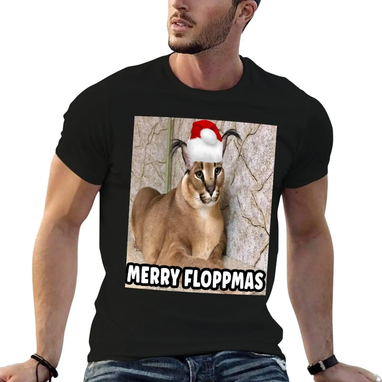 christmas big floppa T-Shirt korean fashion Funny t-shirt slim fit t shirts for men
