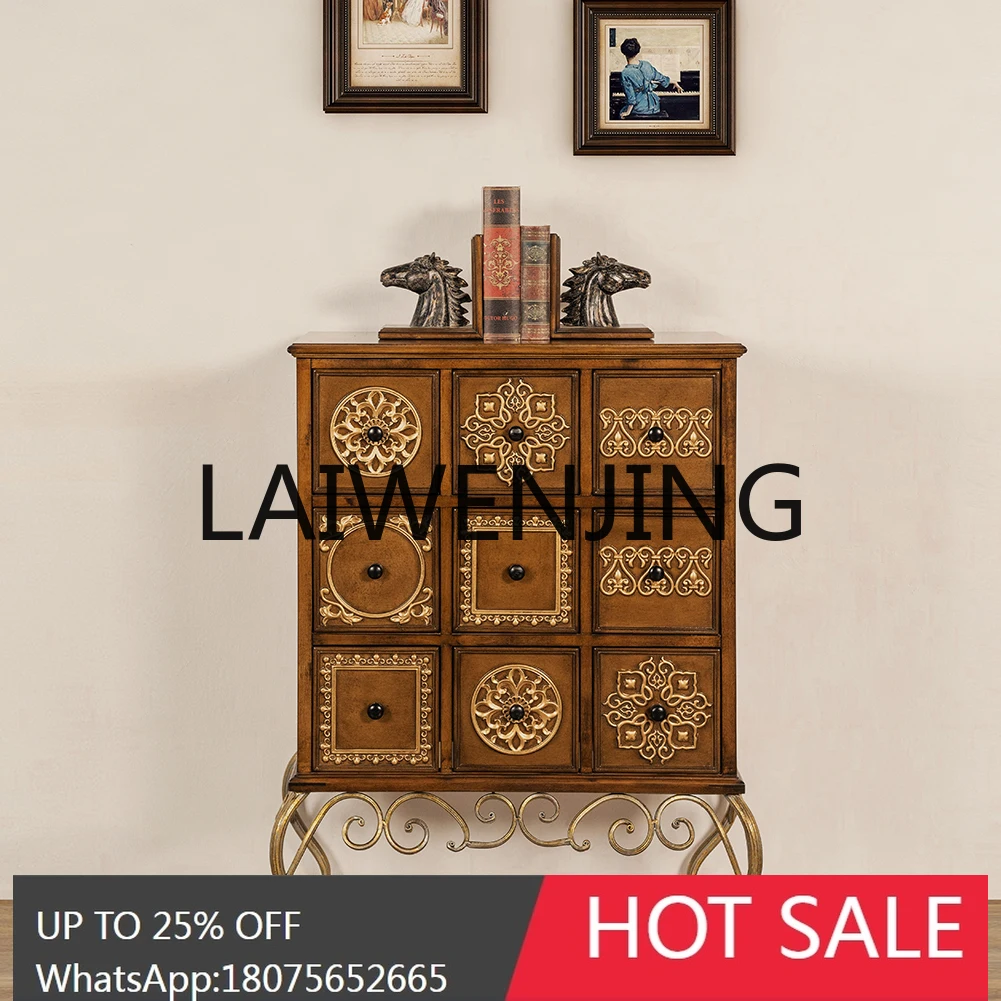 American Retro Chest of Drawers Living Room Storage Embossed Painted Storage Bedroom Solid Wood Drawer Chest of Drawers