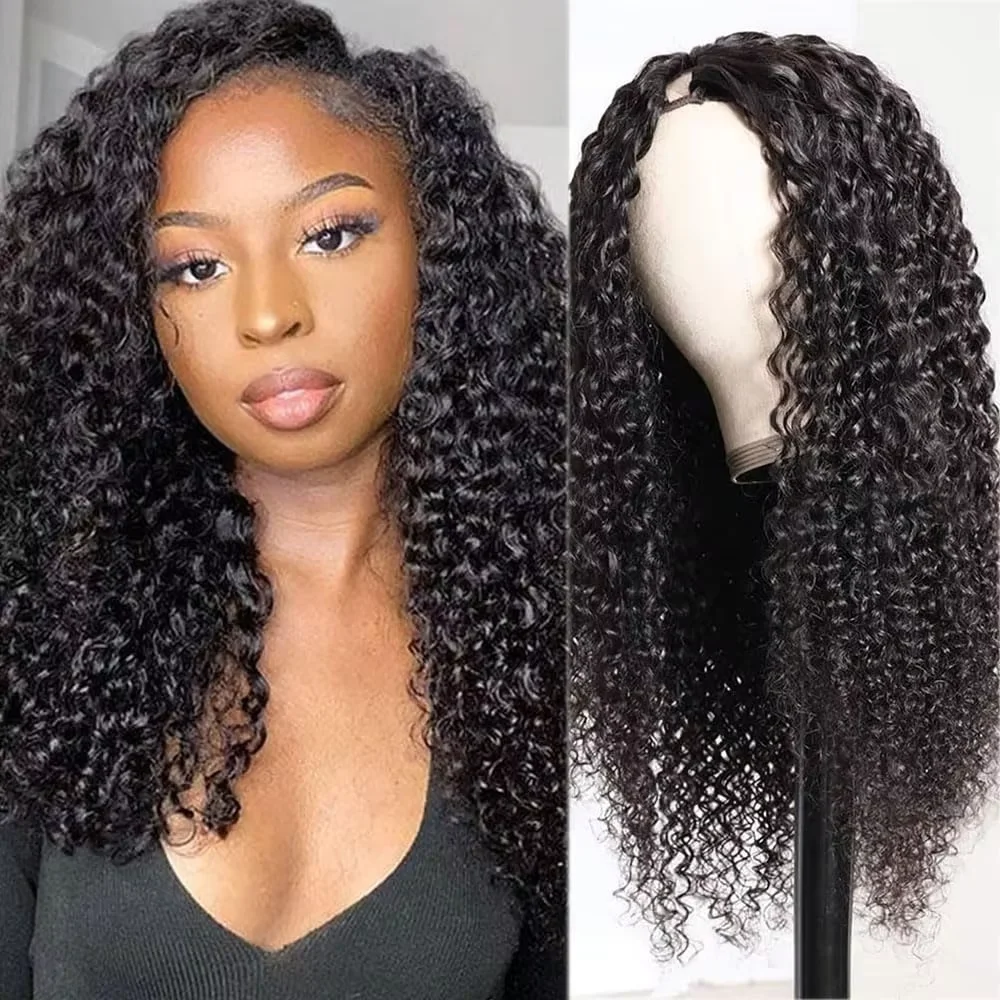 

Brazilian V Part Wig Human Hair Upgrade U Part Wig for Black Women No Leave Out Curly Human Hair Wig Kinky Curly Thin Part