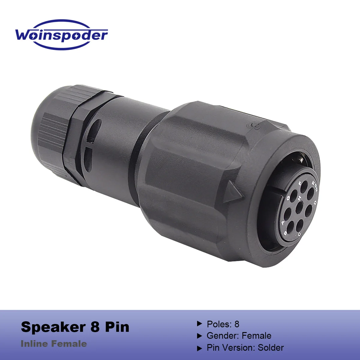 

WOINSPODER 8 Pin Speaker Connector Inline Female Rubber Locking Ring Gold-plated Solder Pins for Loudspeakers Concert