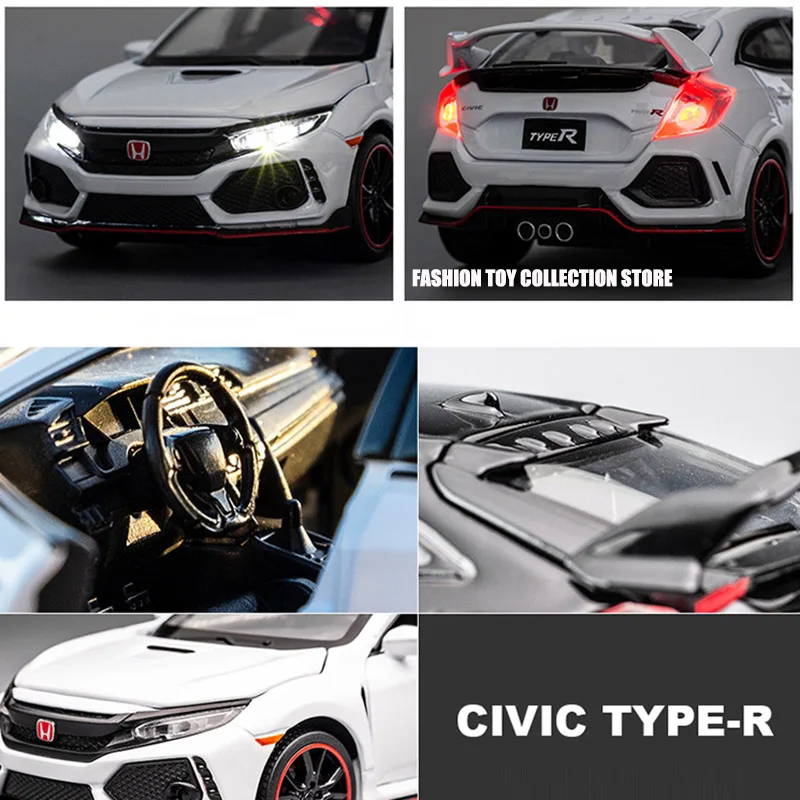 1: 32 CIVIC TYPE R Alloy Car Model Diecasts Toy With Sound and Light Vehicles Decoration Toys For Kids Gift