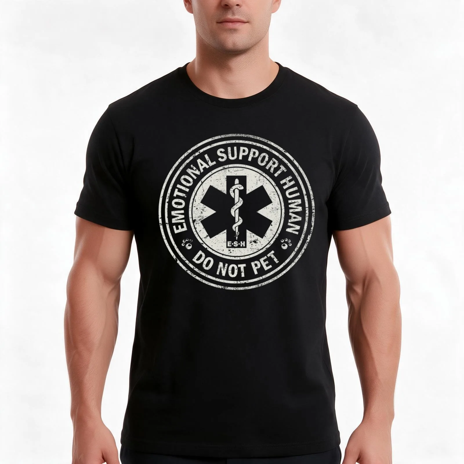 Emotional Support Human - Support Animals T-Shirt, Summer Casual Cotton Tee, Oversized Streetwear Tops, Vintage Graphic Print
