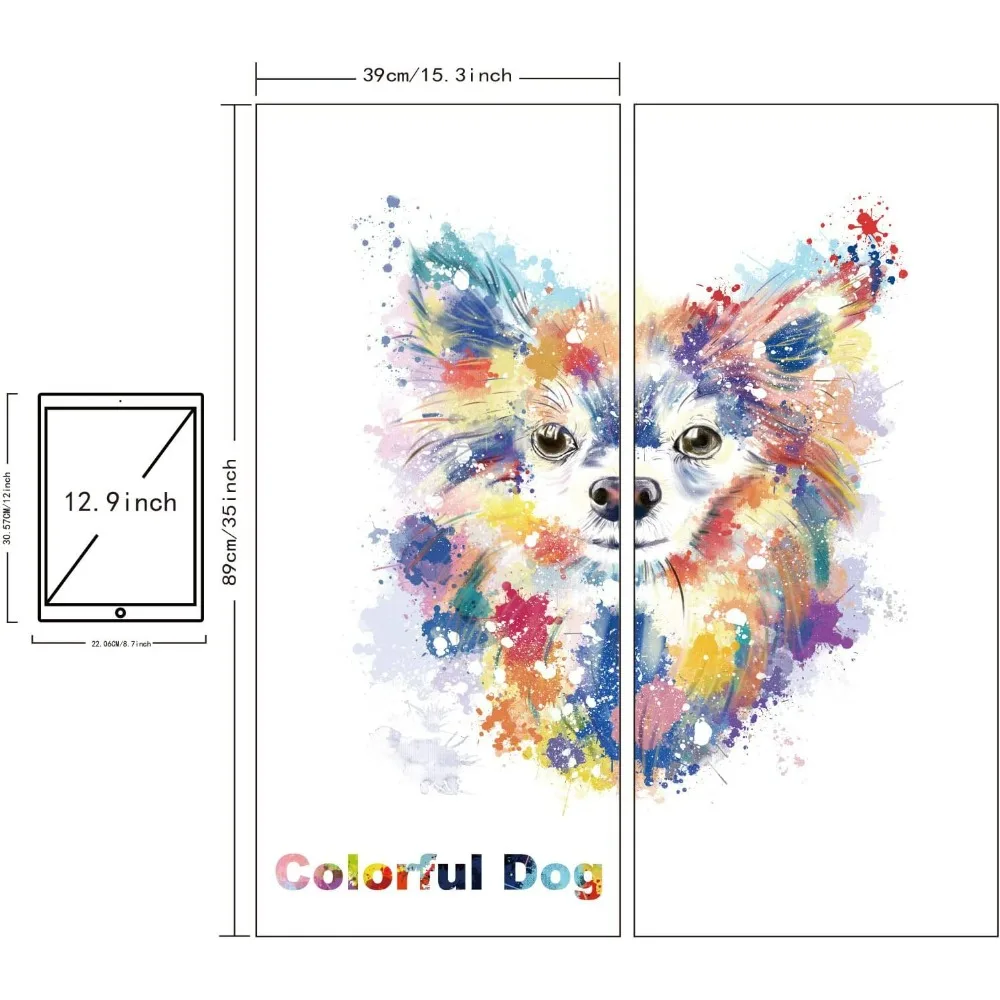 2pcs/Set 3D Watercolor Dog Wall Decal Colorful Dog Animal Vinyl Wall Stickers Removable Wall Art Stickers for Home Bedroom