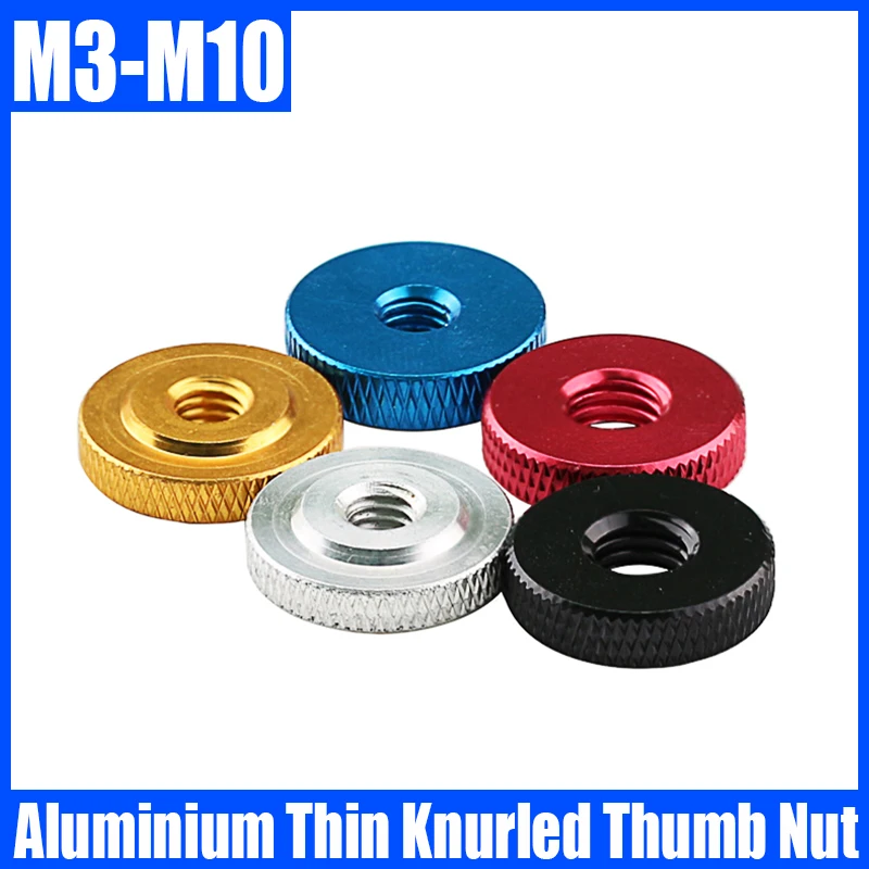 1PCS Thin Knurled Thumb Nut M3 M4 M5 M6 M8 M10 Aluminium Small Step Hand Tighten Nut Hand Grip Knobs Nut For DIY/Aircraft Model