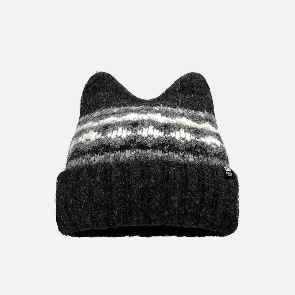 หมวกไหมพรมถักลายแฟร์ไอส์ แบบมีซับในขนแกะ อุ่นสบาย ลายหูแมว สไตล์วินเทจ  สำหรับเครื่องแต่งกายและเครื่องประดับ