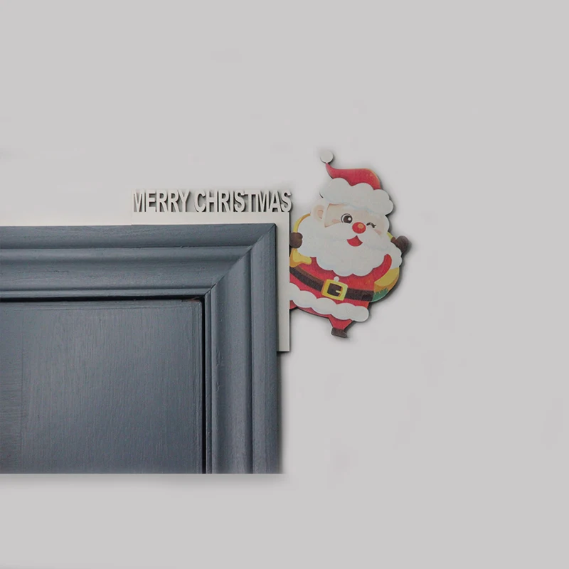 Moldura de porta de canto de natal de madeira decoração dos desenhos animados papai noel elk natal pinguim pingente feliz natal decoração para moldura da porta