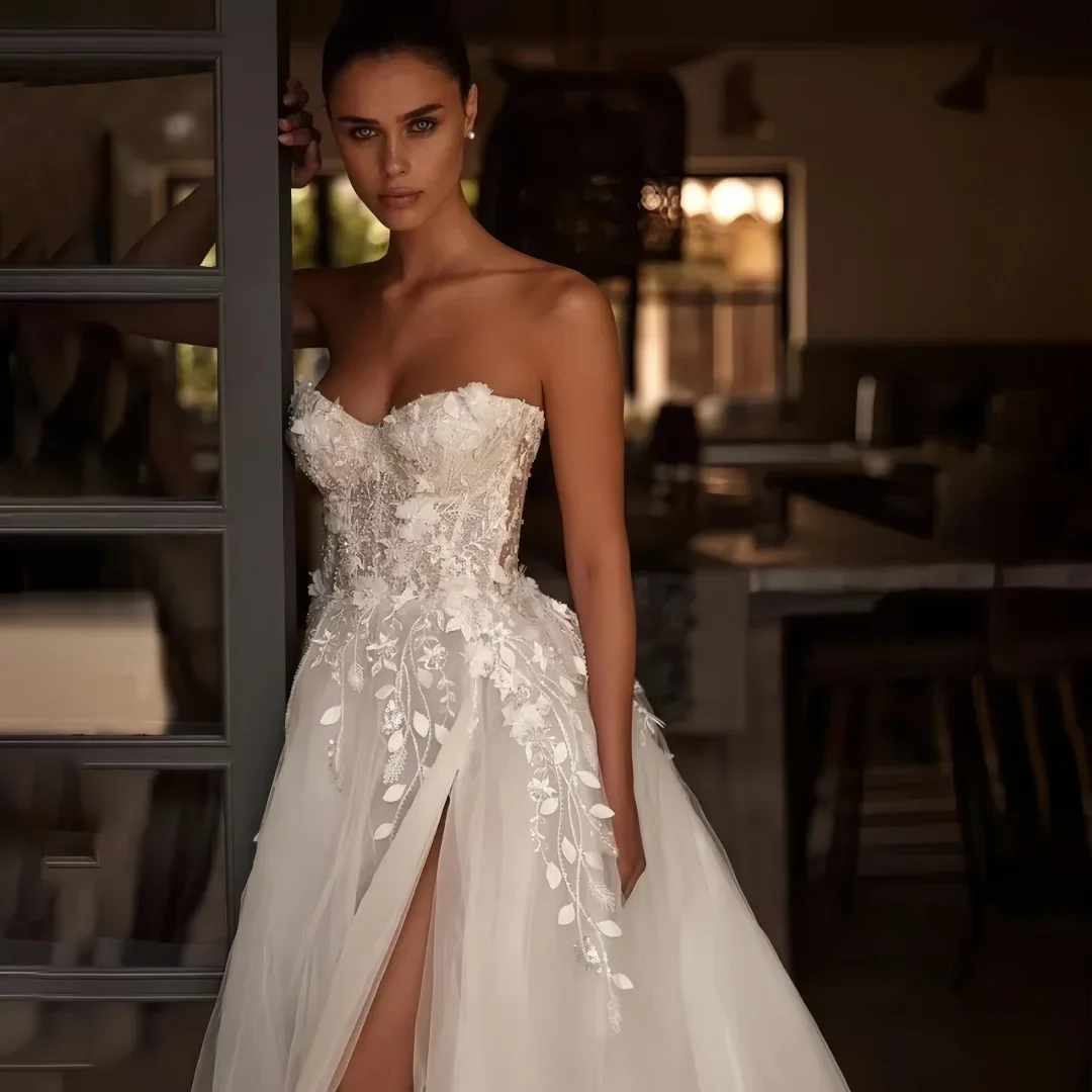 Lindo vestidos de casamento uma linha tule em camadas vestidos de noiva sexy sem alças sem costas robes glamourosos vestidos de novia personalizado