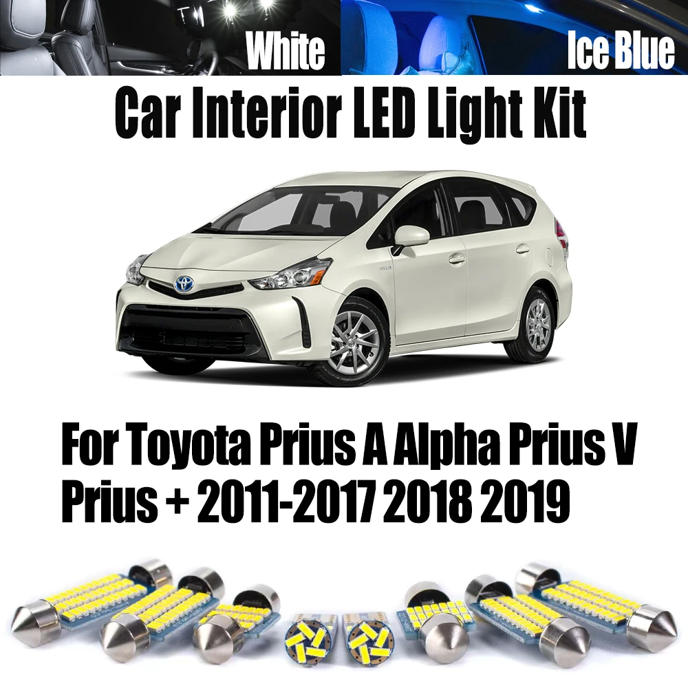 

Canbus для Toyota Prius A Alpha Prius V Prius + 2011-2018 2019, автомобильный светодиодный комплект внутреннего освещения с картой купола и двери, автомобильные лампы для чтения