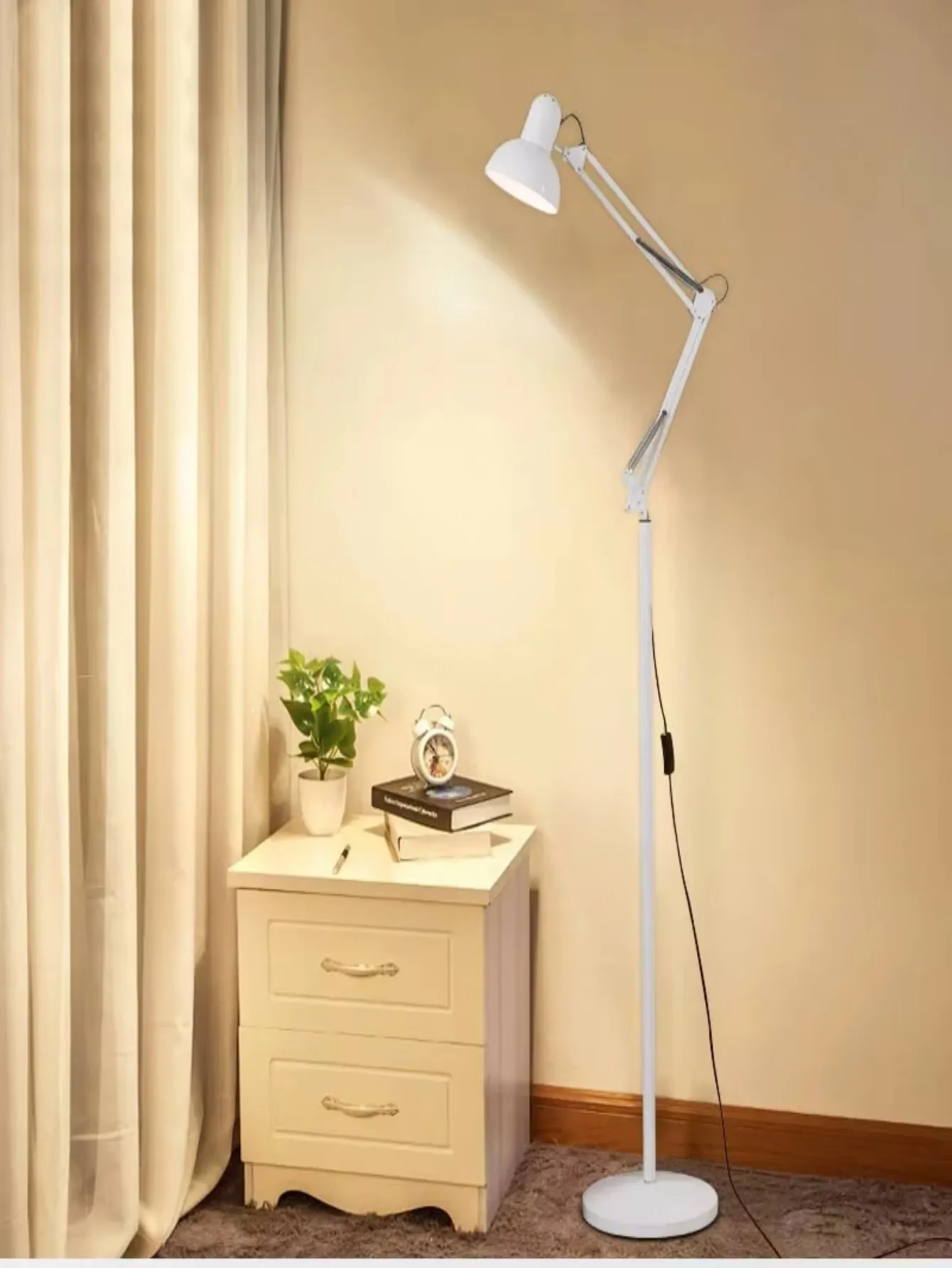Modern Adjustable Swing Arm Floor Lamp with Adapter Connector Flexible Long Reading Lamp for Home Indoor Bedroom Living