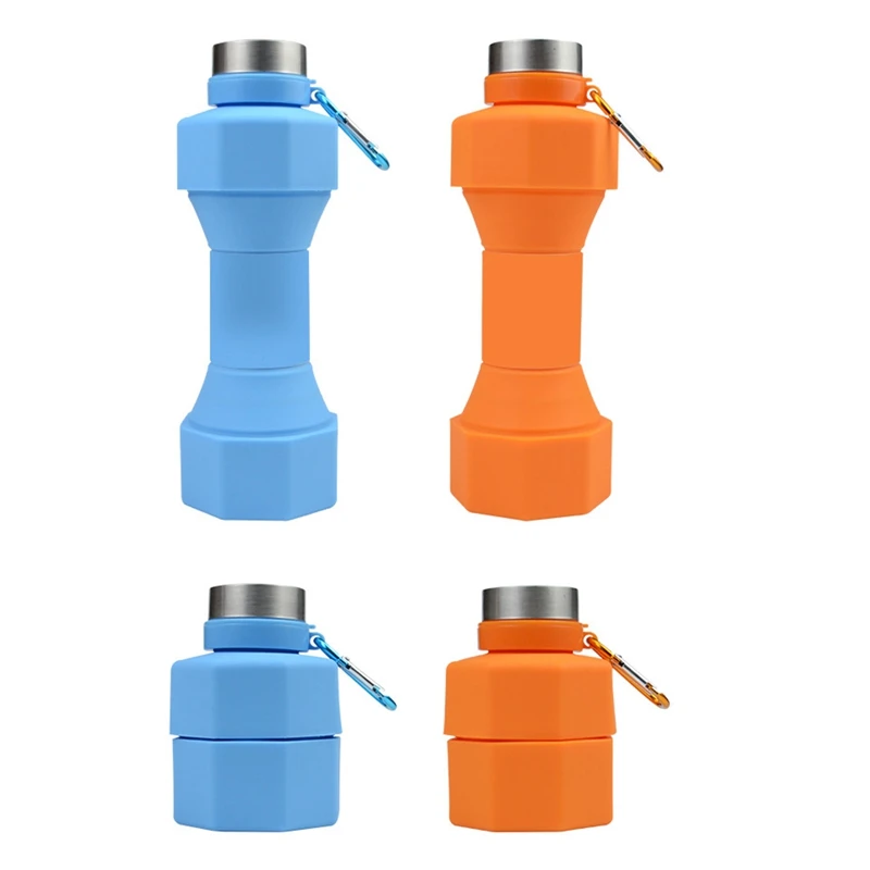 Collapsible Water Bottle 650ml Reuseable Silicone Foldable Fitness Dumbbells-shape Water Bottles Camp Cups For Sports Portable