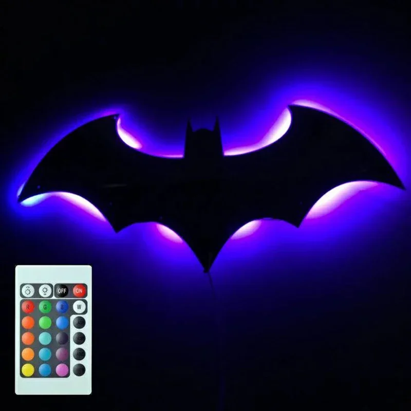 

Creative Wooden Bat Wall Lamp LED Bedside Bar Decorative Light Remote Control Bedroom Living Room Porch Night Light Fairy lights