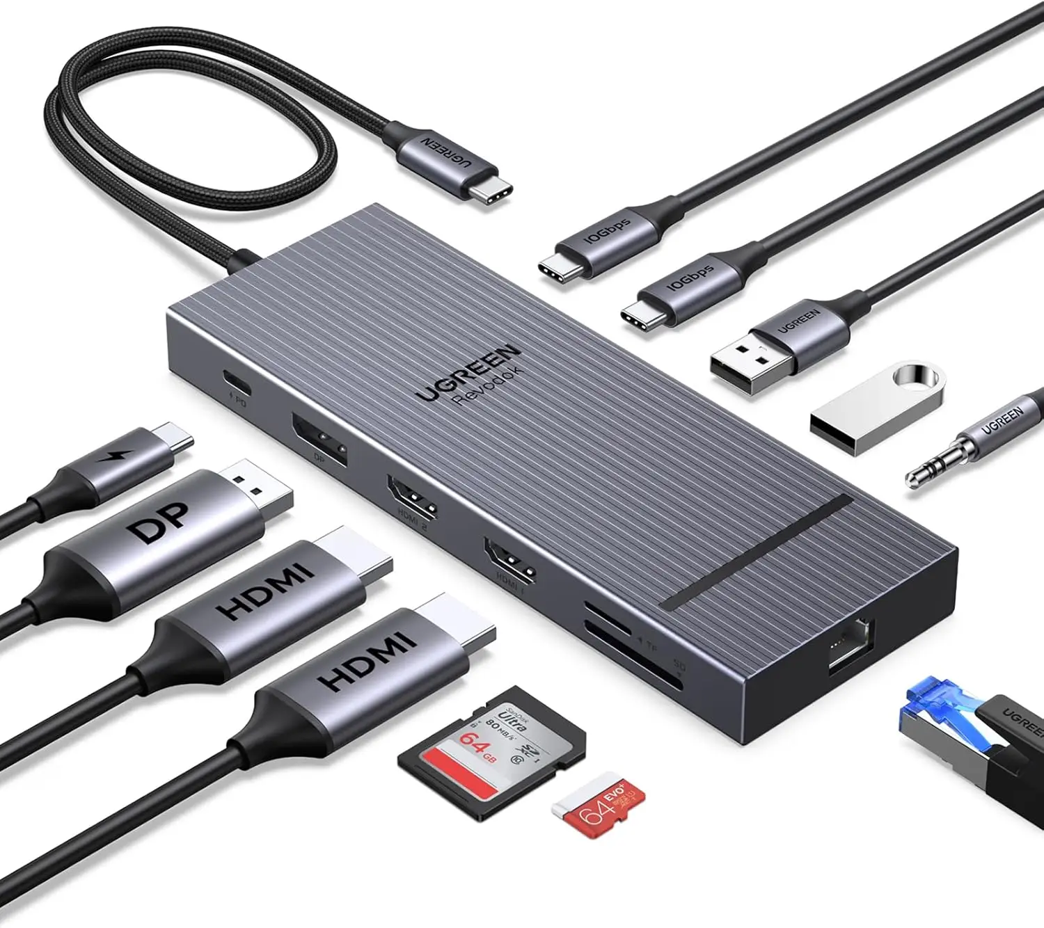 

12-in-1 Triple 4K Docking Station: 2 HDMI, DP, 10G USB C, 100W PD, SD/TF, Ethernet, Audio