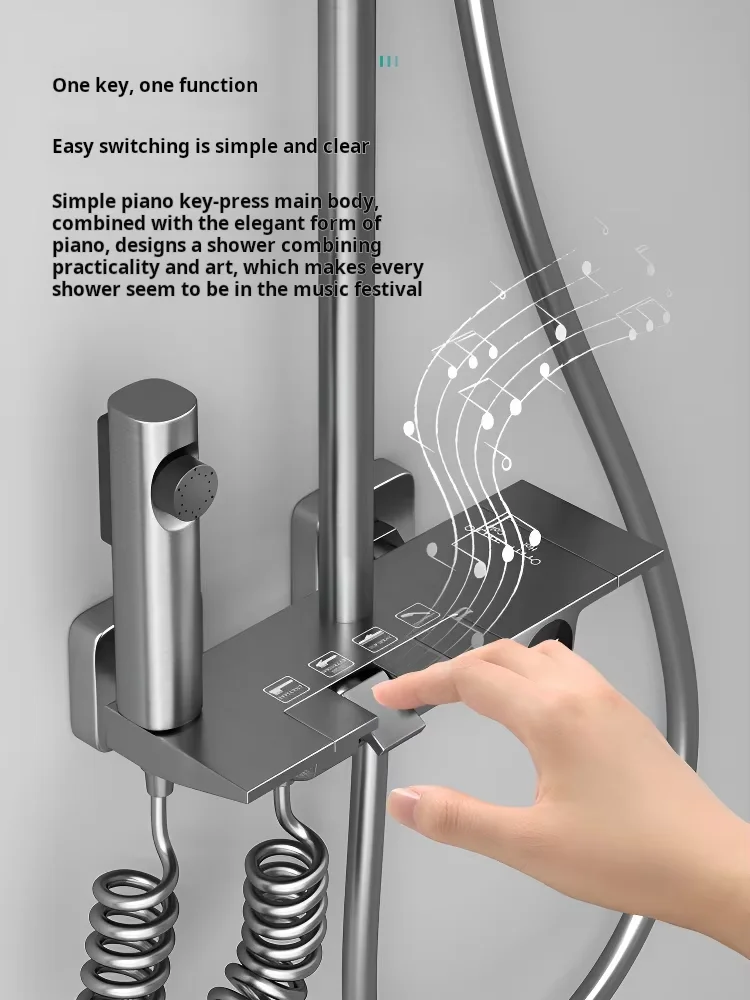 Luxury LED Piano Key Shower Set Thermostatic Rainfall Bathroom Shower System Ceramic Brass Bath Shower Faucets Digital Display