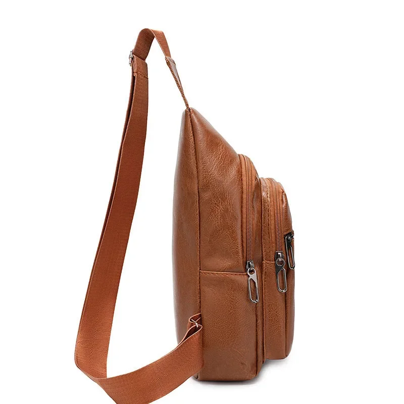 PU Leather Chest Bags Single Shoulder Crossbody Pack for Man Sling Bags Sport Cross Phone Male Funny Packs bolso  hombre