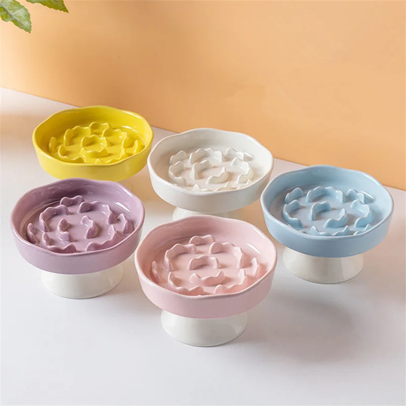 

Модная керамическая миска-медленница для кормления кошек и собак, высокая, неопрокидывающаяся, в ярких цветах, зоотовары