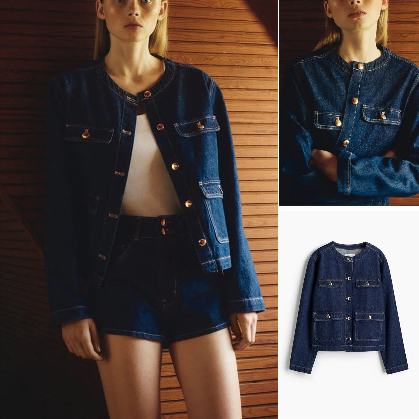 

Осень 2023, новая повседневная джинсовая куртка с клапаном Long Sve round Ne, женская верхняя одежда из полиэфирного волокна